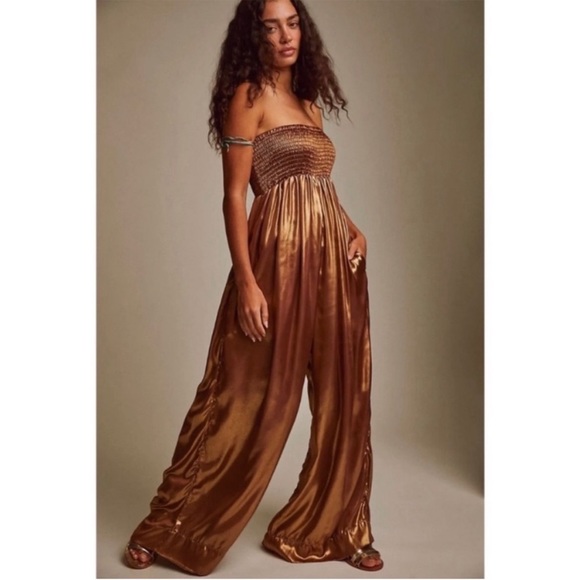 NWT Free People Julie One Piece Strapless Wide Leg Jumpsuit - Copper